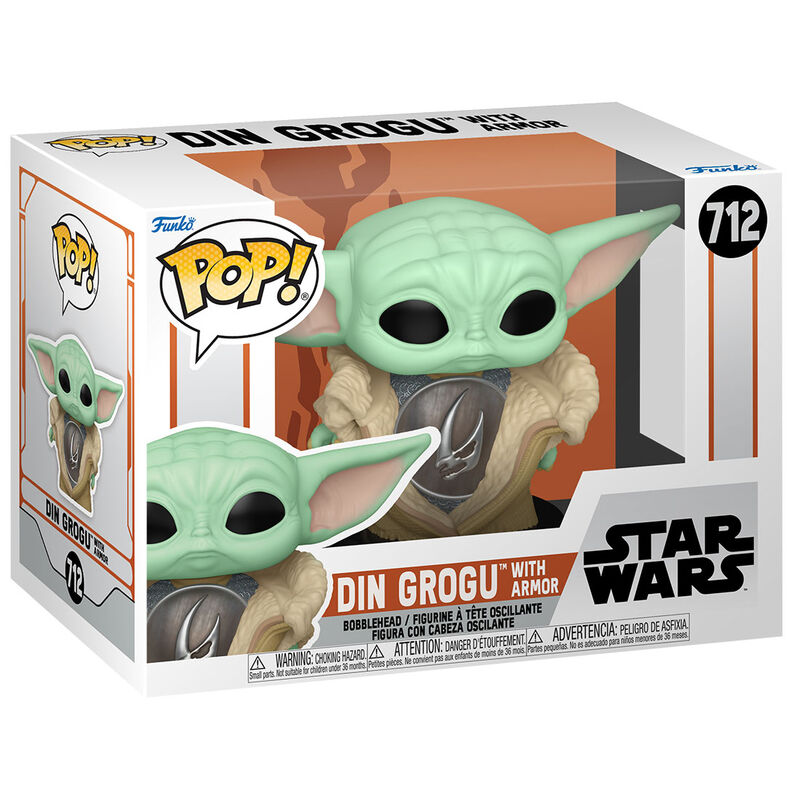 Figura Funko POP! de Din Grogu con armadura en caja Star Wars
