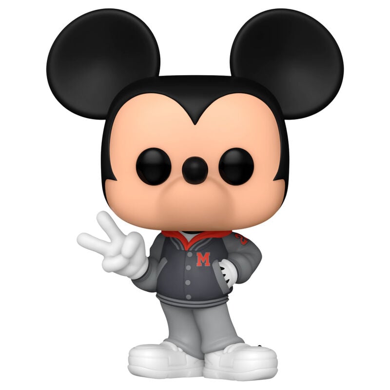 Figura Funko POP! de Mickey Mouse con chaqueta gris y detalles rojos