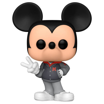 Figura Funko POP! de Mickey Mouse con chaqueta gris y detalles rojos