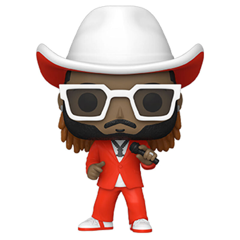 Figura Funko POP! de T-Pain con sombrero blanco, gafas y traje rojo