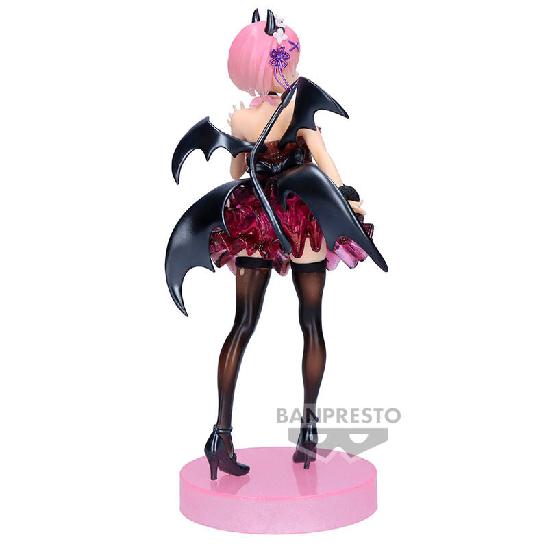Figura de Ram de Re:Zero con vestido rojo oscuro, alas negras y base rosa - 2
