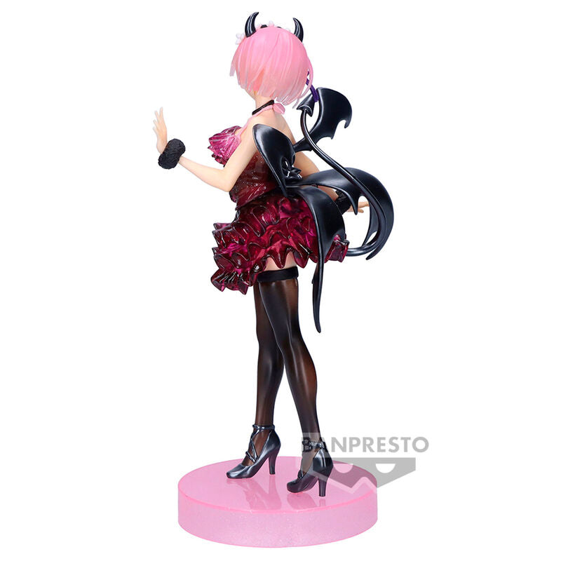 Figura de Ram de Re:Zero con vestido rojo oscuro, alas negras y base rosa - 3