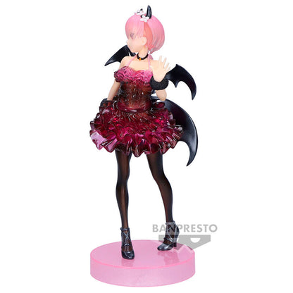 Figura de Ram de Re:Zero con vestido rojo oscuro, alas negras y base rosa - 4