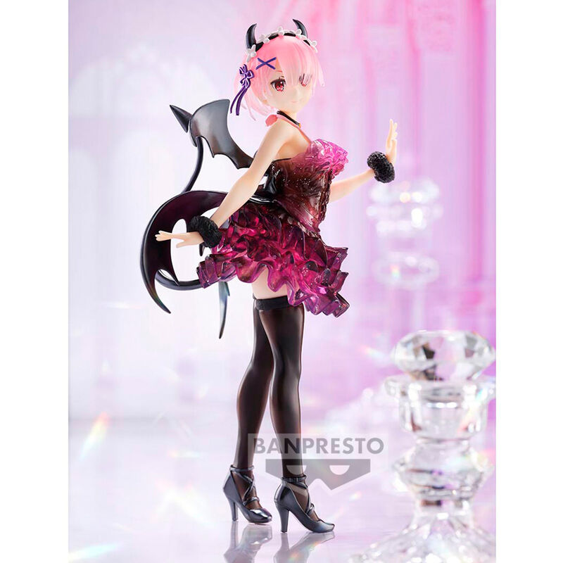 Figura de Ram de Re:Zero con vestido rojo oscuro, alas negras y base rosa - 5