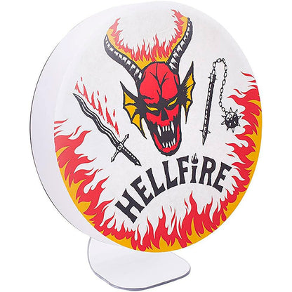 Lámpara Hellfire Club de Stranger Things con diseño de demonio y llamas