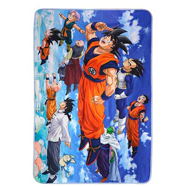 Manta Dragon Ball Super con Goku y otros personajes sobre fondo azul