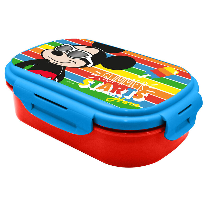 Sandwichera Mickey Disney azul y roja con cubierto