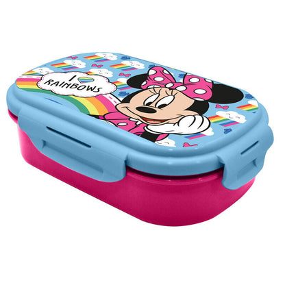 Sandwichera Minnie Disney azul y rosa con cubierto