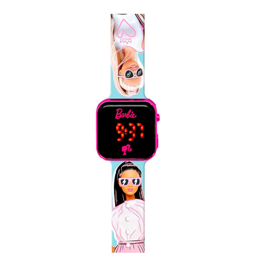 Reloj LED Barbie rosa con correa estampada turquesa