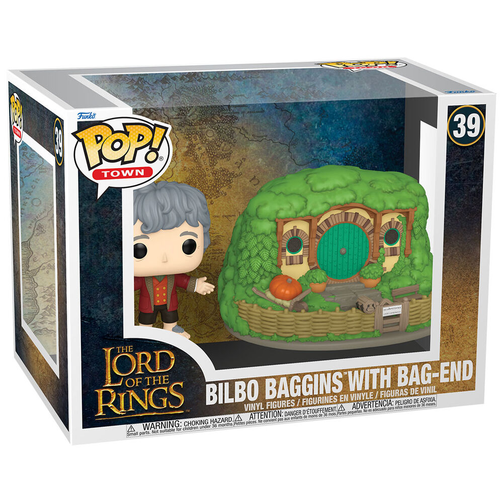 Figura Funko POP Town de Bilbo Baggins junto a Bag-End