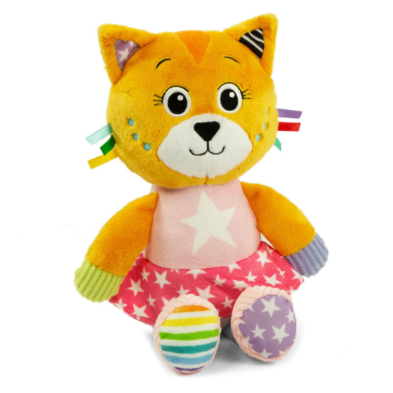 Peluche naranja Katy la gatita de Clementoni con vestido de estrellas