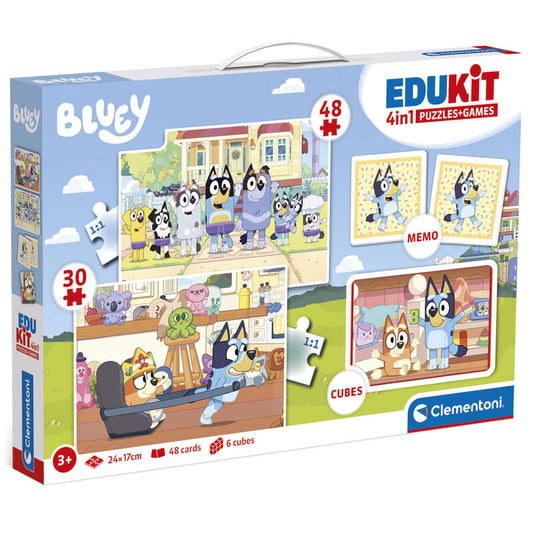 Edukit 4 en 1 Bluey de Clementoni con puzles, cartas Memo y cubos