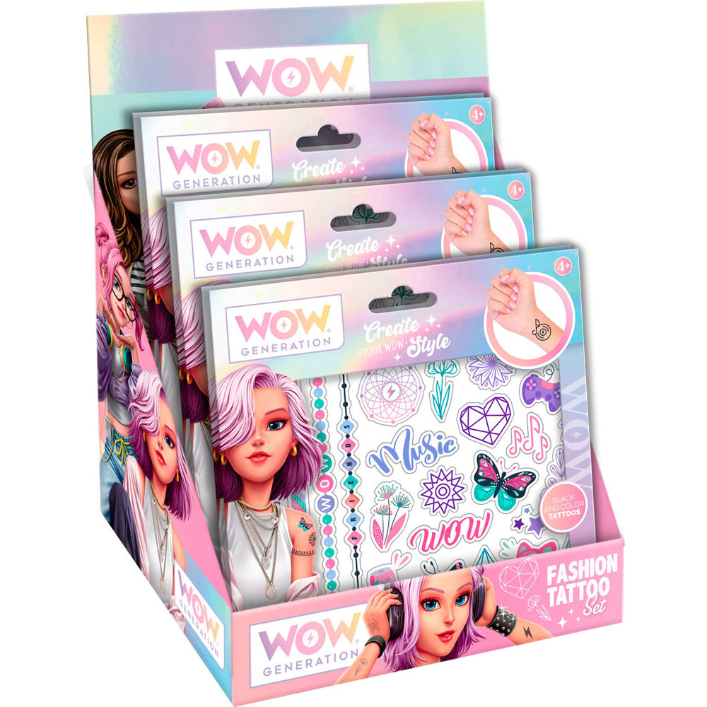 Set de 24 tatuajes WOW Generation con diseños de moda, música y fantasía