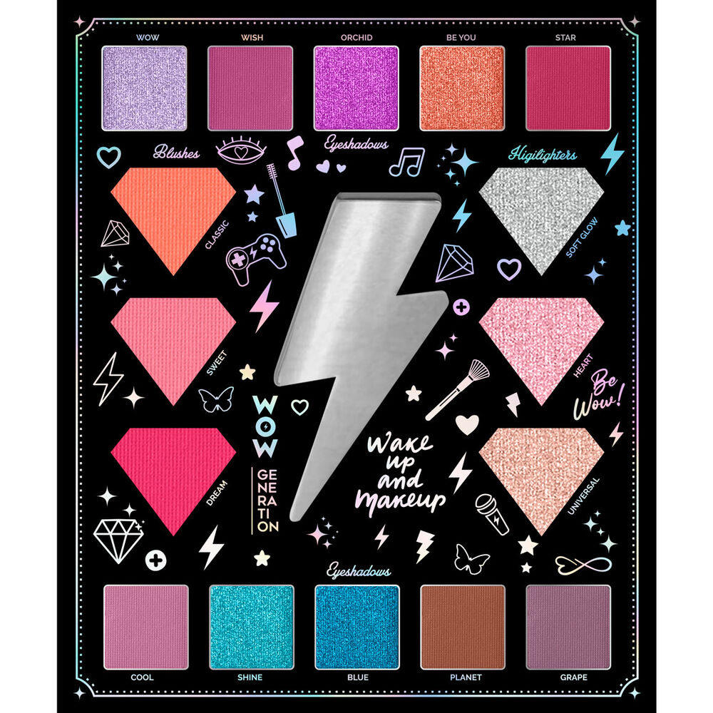 Paleta de maquillaje WOW GENERATION desplegada con sombras e iluminadores - 3
