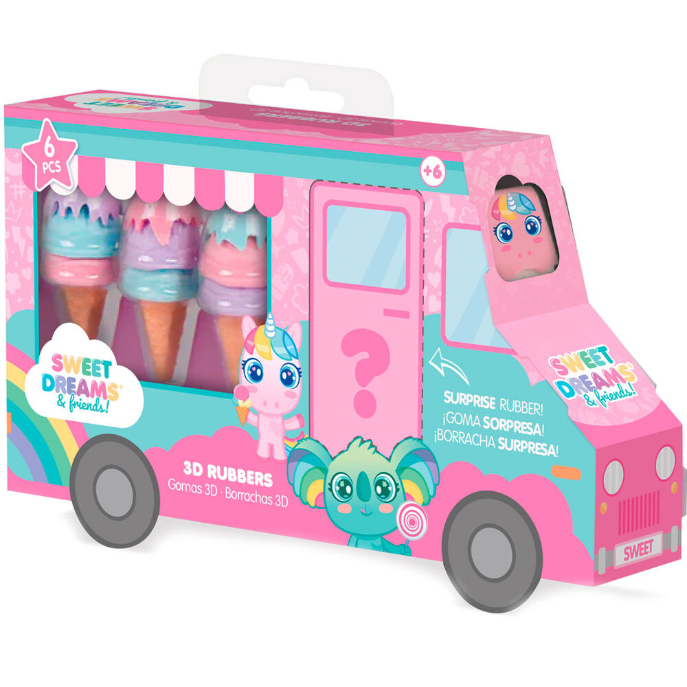 Pack de 6 gomas de borrar 3D Sweet Dreams con estuche de diseño colorido