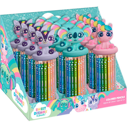Set de 12 lápices de colores 3D SWEET DREAMS con personajes animales