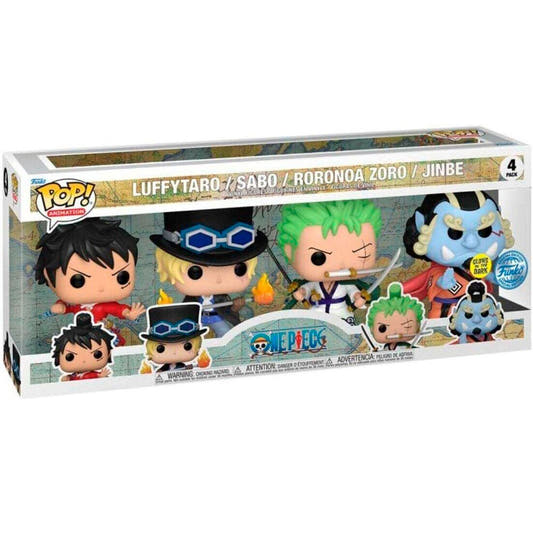 Blíster exclusivo Funko POP! con Luffytaro, Sabo, Roronoa Zoro y Jinbe