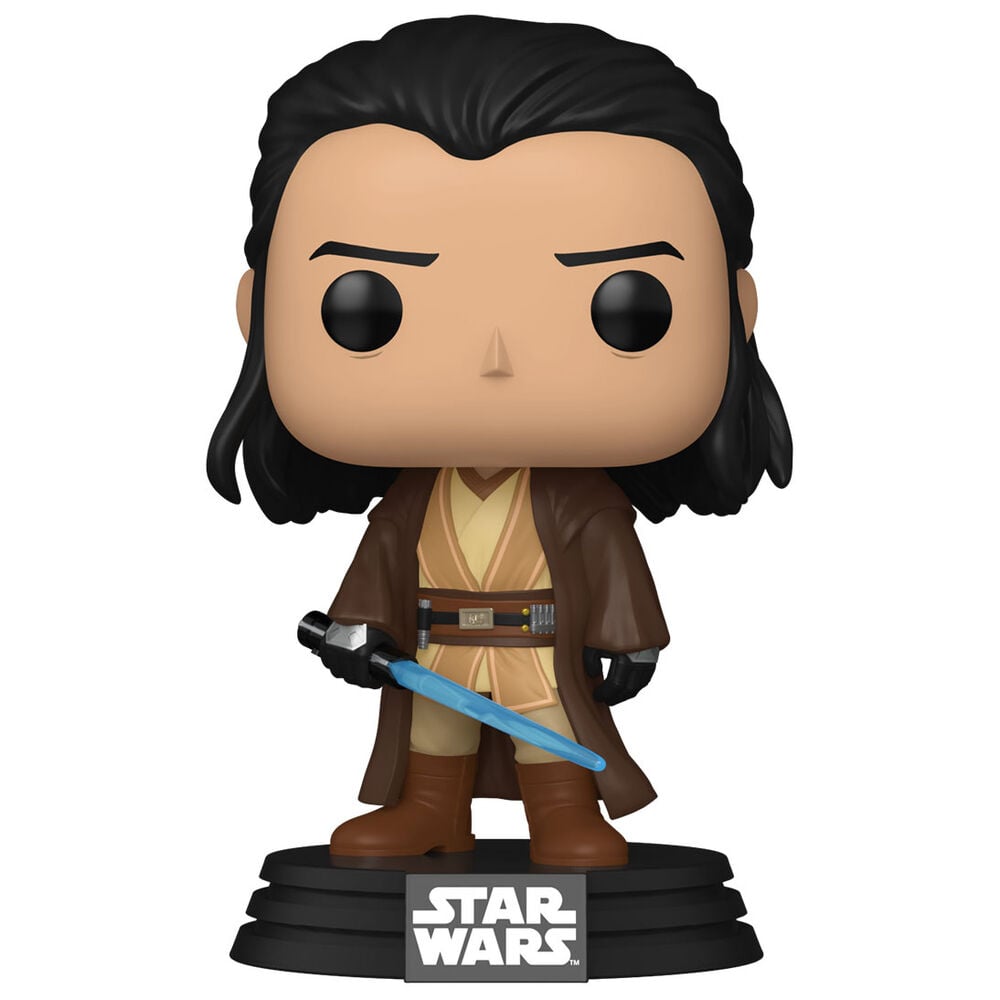 Figura Funko POP de Jedi Master Sol con sable azul sobre base Star Wars