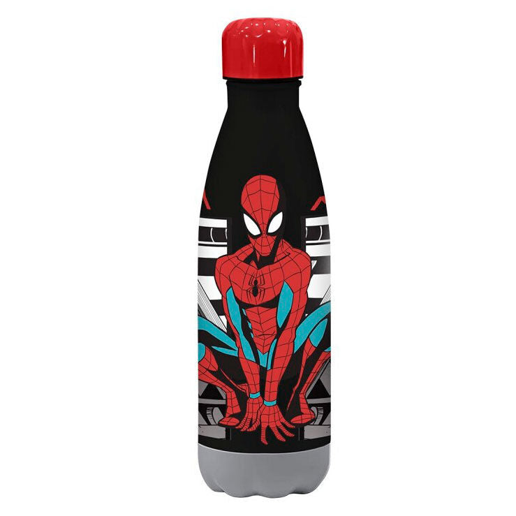 Botella de aluminio Spider-Man Marvel negra con tapón rojo
