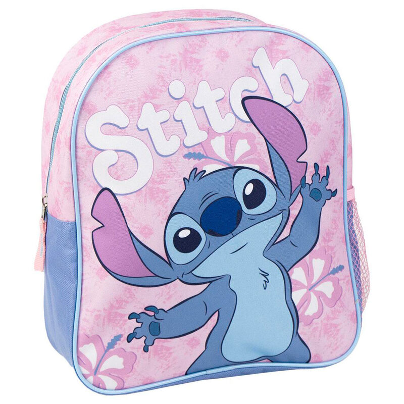 Mochila rosa y azul de Stitch Disney con estampado floral