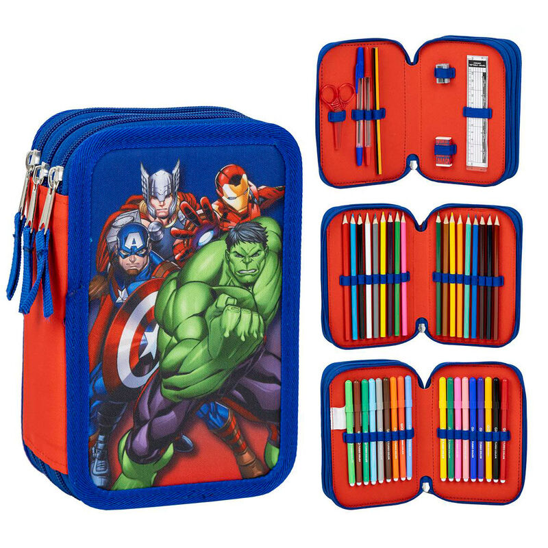 Plumier triple de Los Vengadores Marvel con interior organizado