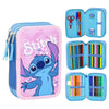 Plumier triple rosa y azul de Stitch Disney con tres compartimentos