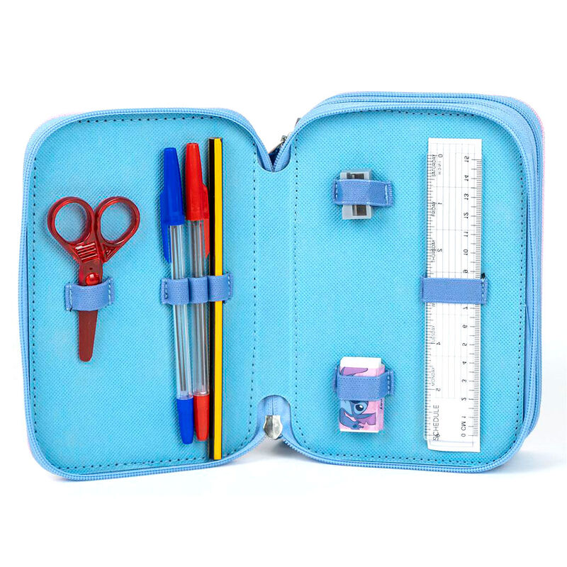 Plumier triple rosa y azul de Stitch Disney con tres compartimentos - 3