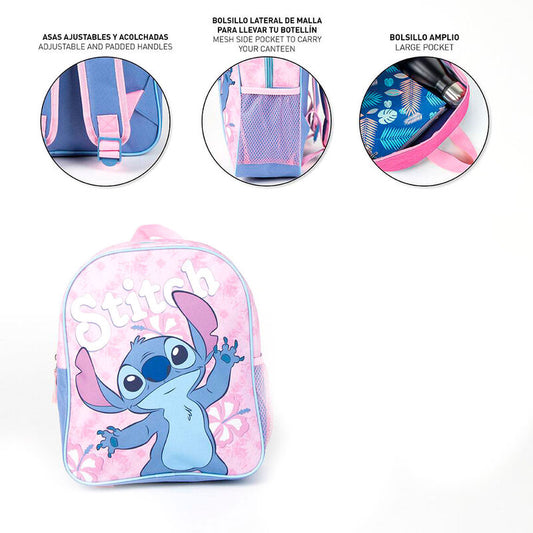 Mochila rosa y azul de Stitch Disney con estampado floral - 5