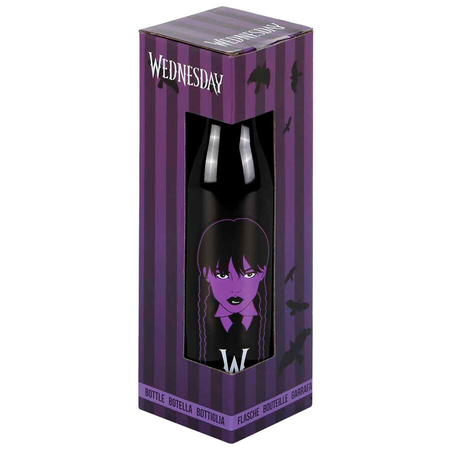 Botella negra Braids de Miércoles con asa e ilustración frontal - 4