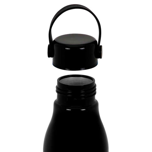 Botella negra de Miércoles Netflix con escudo decorativo y asa - 3