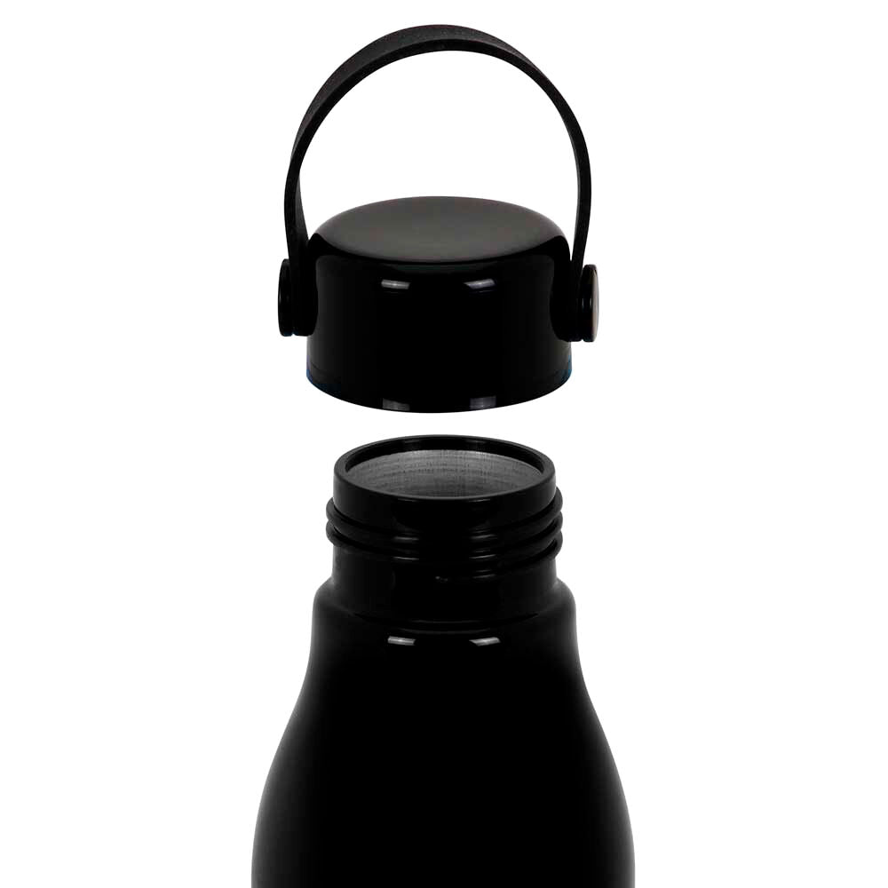 Botella negra de Miércoles Netflix con escudo decorativo y asa - 3