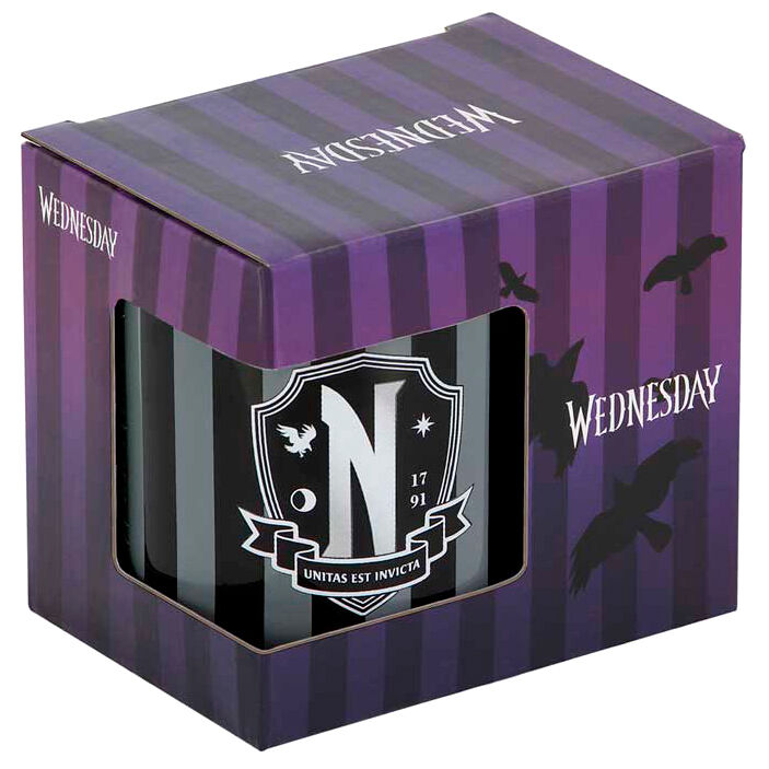 Taza negra y gris de Wednesday con escudo frontal - 5