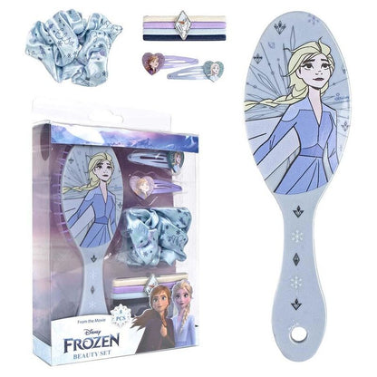 Set de accesorios para el cabello Frozen Disney con cepillo, coletero, gomas y pinzas