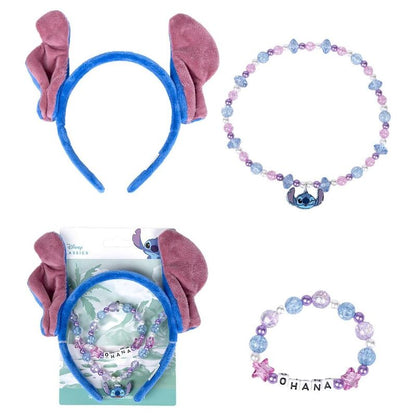 Set de accesorios Stitch Disney con diadema azul y pulseras de cuentas