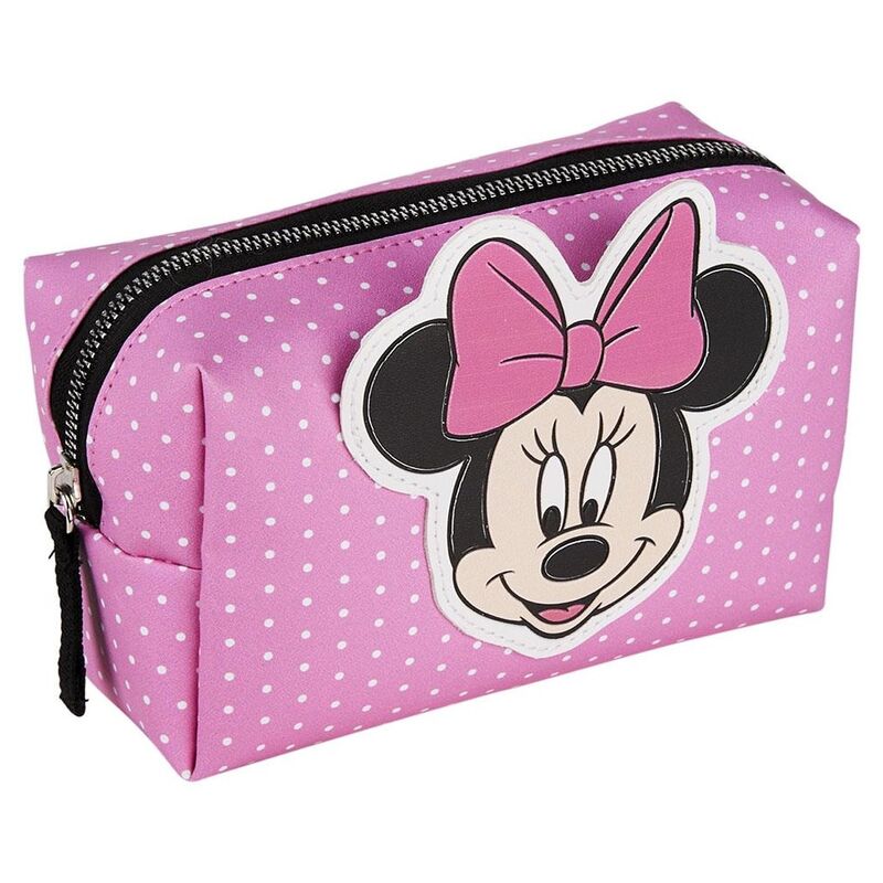 Neceser rosa de Minnie Disney con lunares blancos y cremallera
