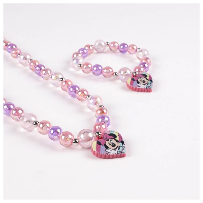 Set de collar y pulsera de bisutería Minnie Disney en rosa y lila - 3