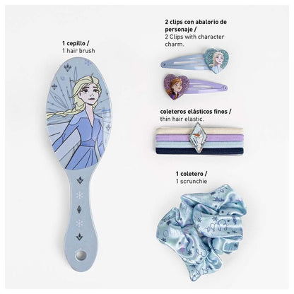 Set de accesorios para el cabello Frozen Disney con cepillo, coletero, gomas y pinzas - 3