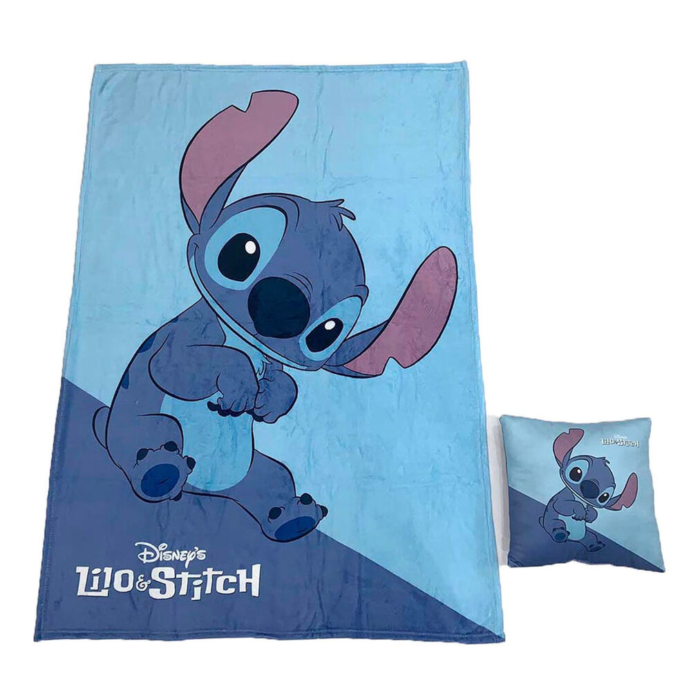 Set de manta polar y cojín Stitch Disney en azul - 2