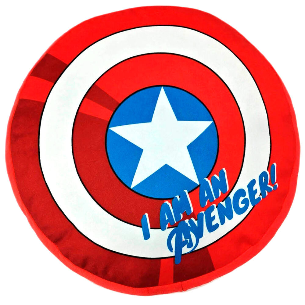 Cojín 3D de Capitán América Marvel con diseño de escudo y texto I AM AN AVENGER