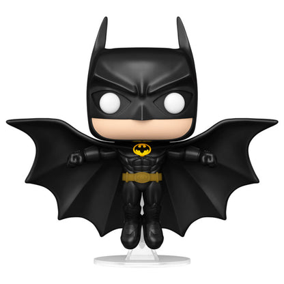 Figura Funko POP! Deluxe de Batman con capa negra extendida sobre base transparente