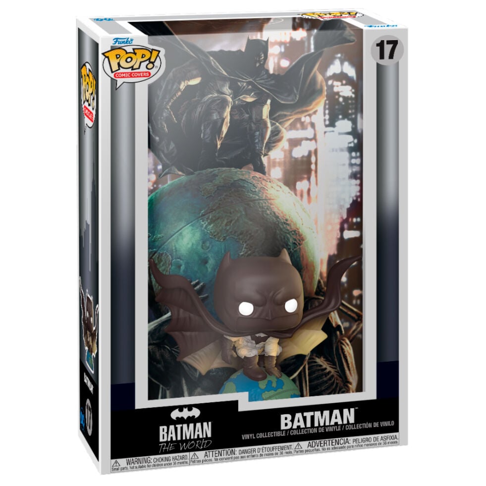 Figura FUNKO POP! Comic Covers de Batman The World sobre un globo terráqueo