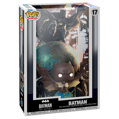 Figura FUNKO POP! Comic Covers de Batman The World sobre un globo terráqueo