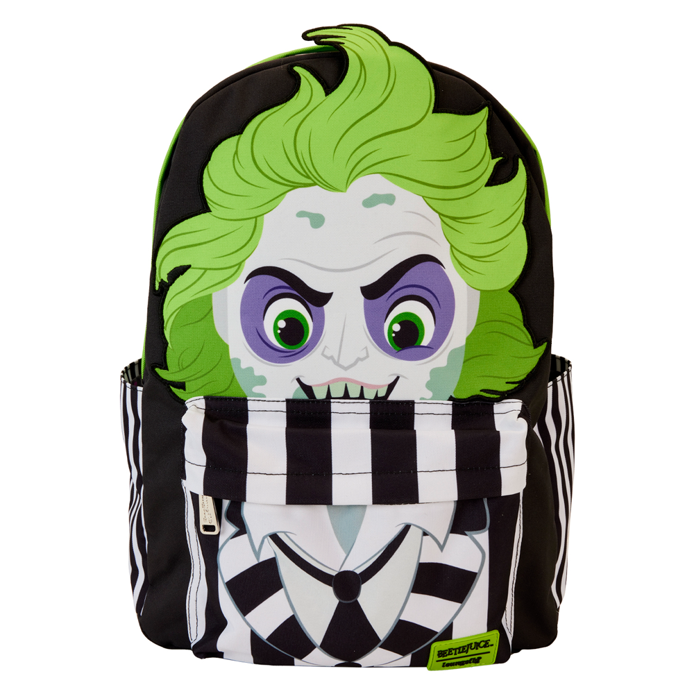 Mochila Loungefly de Beetlejuice con cabello verde y diseño a rayas