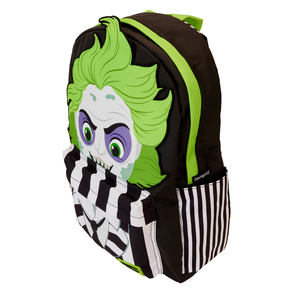 Mochila Loungefly de Beetlejuice con cabello verde y diseño a rayas - 4