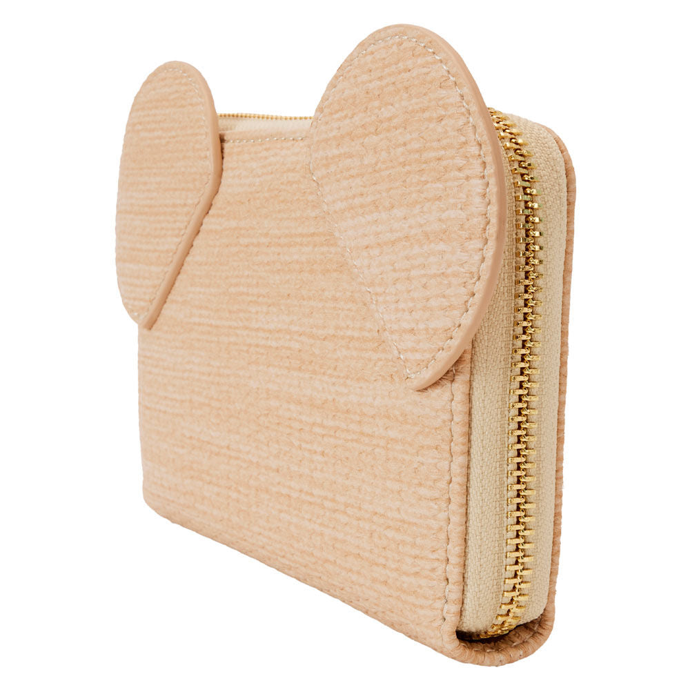 Cartera Straw Mickey Disney Loungefly beige con orejas y cremallera dorada