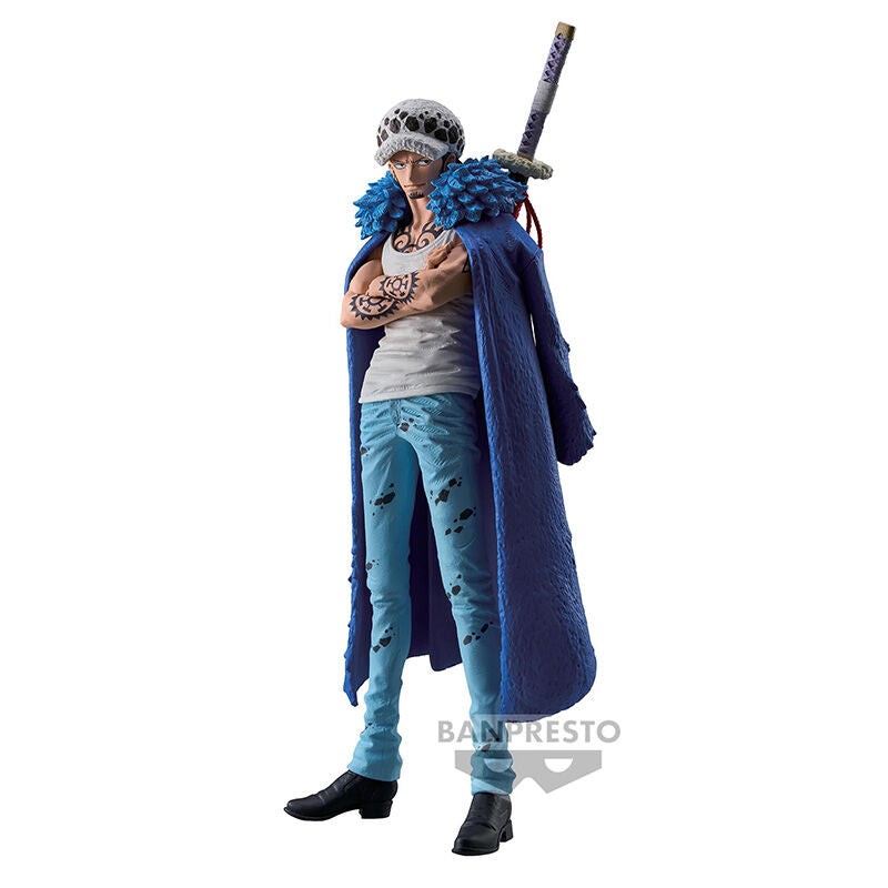 Figura de Trafalgar Law de One Piece con abrigo azul y espada