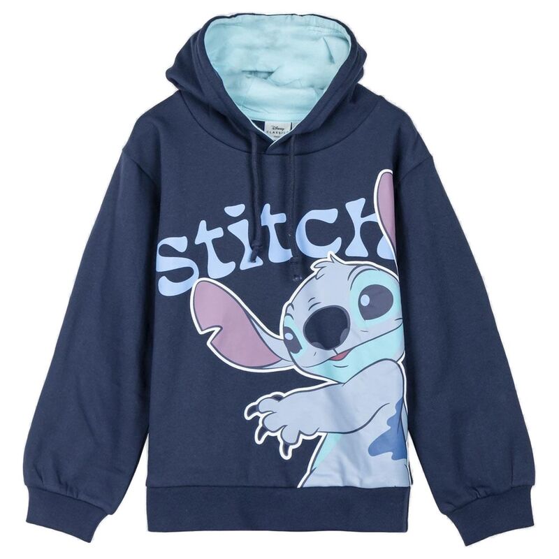 Sudadera azul marino con capucha y estampado frontal de Stitch Disney