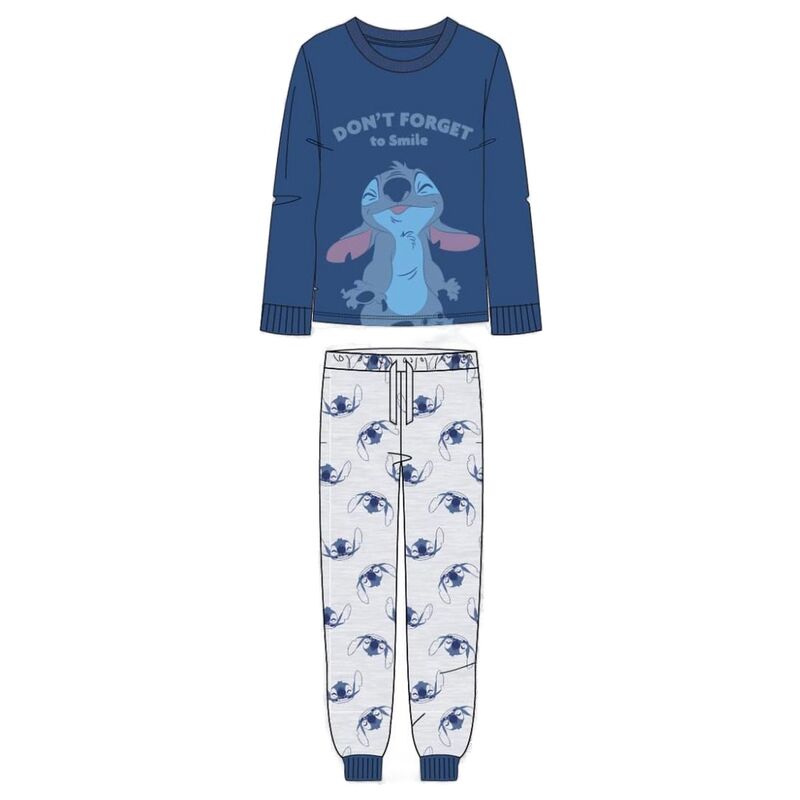 Pijama Stitch Disney adulto azul y blanco de manga larga