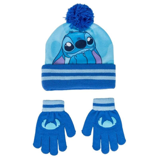Set azul de gorro con pompón y guantes de Stitch Disney