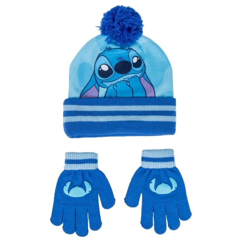 Set azul de gorro con pompón y guantes de Stitch Disney